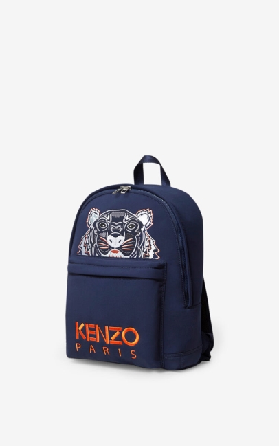 Kenzo Men Large Neoprene Tiger Backpack Navy Blue